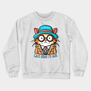 Funyy cat in a hat and glasses with tie. Crewneck Sweatshirt